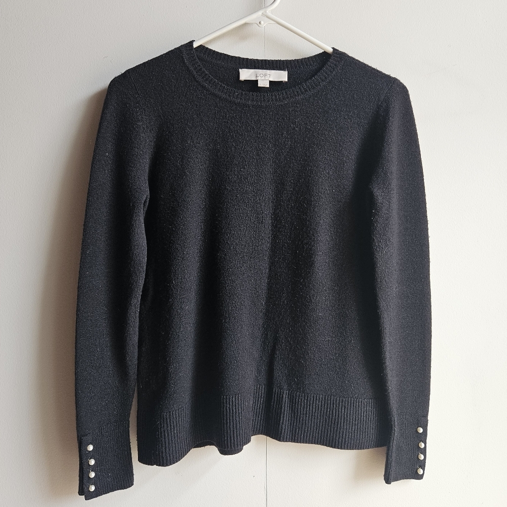 Loft Black Sweater w/ Pearlized Cuff Sleeves in Women's S